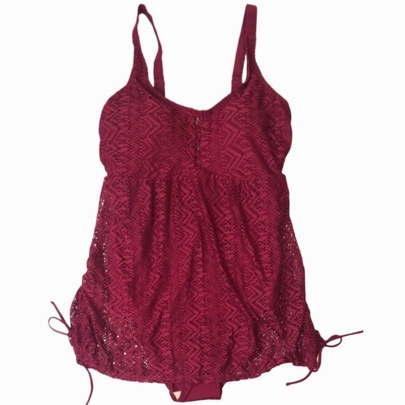 Swimsuits For All Crochet Swim Dress Side Ruching 14 Wine Red